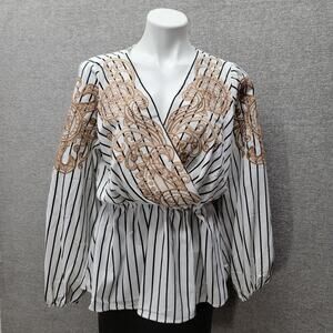 SAVANNA JANE PEPLUM BLOUSE, SIZE L